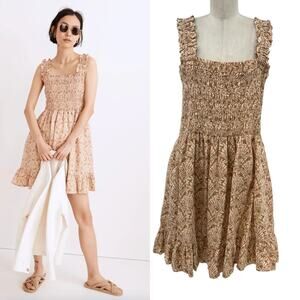 Madewell Linen-Blend Lucie Smocked‎ Tank Mini Dress in Painted Seashells XXL